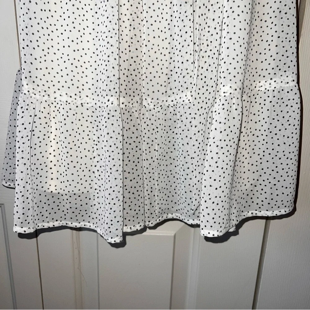 Express Little White Dress Ruffled Peasant Dress Polka Dot Mini Dress Medium